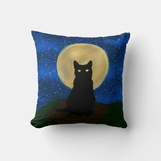 Halloween Black Cat Moonlit Silhouette  Cushion (Front)