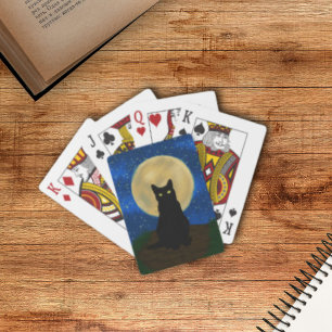 Halloween Black Cat Moonlit Silhouette Playing Cards