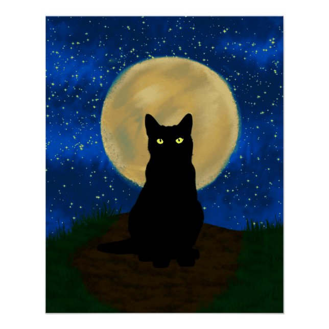 Halloween Black Cat Moonlit Silhouette  Poster (Front)