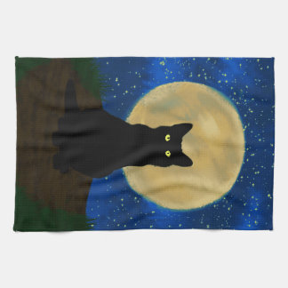 Halloween Black Cat Moonlit Silhouette  Tea Towel