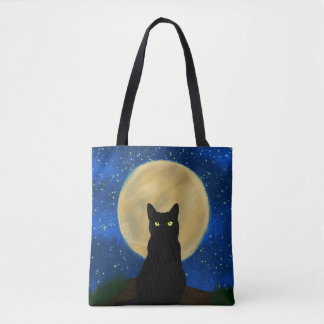 Halloween Black Cat Moonlit Silhouette Tote Bag