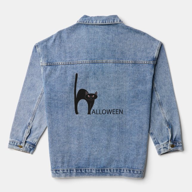 Halloween Black Cat Name Denim Jacket (Back)