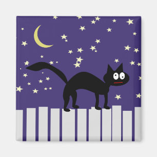 Halloween Black Cat on Fence Magnet