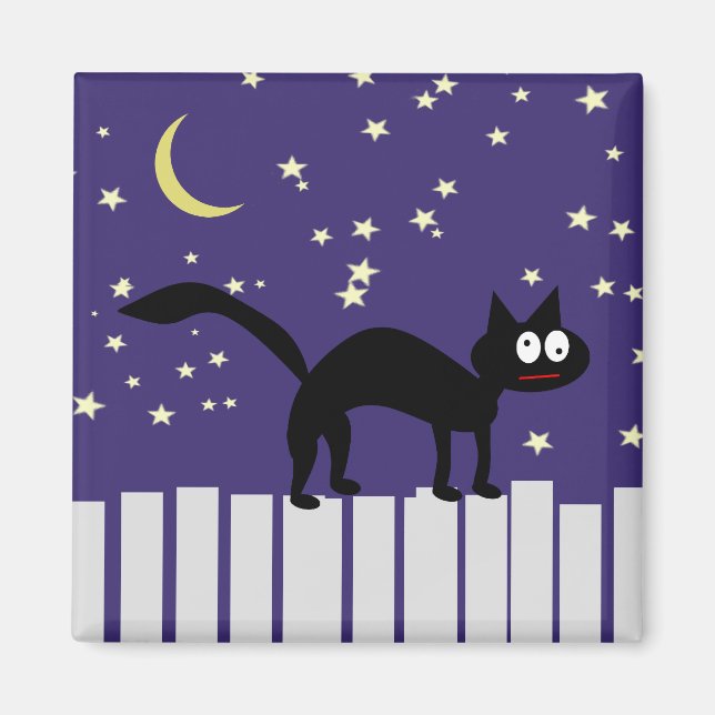 Halloween Black Cat on Fence Magnet (Front)