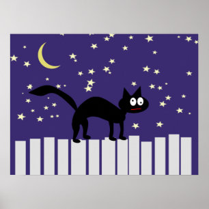 Halloween Black Cat on Fence Poster
