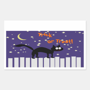 Halloween Black Cat on Fence Rectangular Sticker