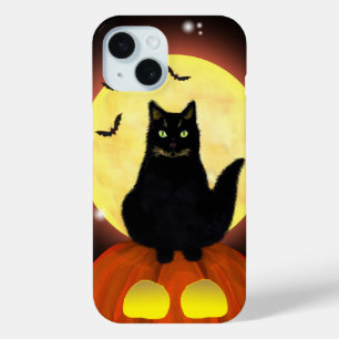 Halloween Black Cat on pumpkin iPhone 15 Case