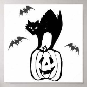 Halloween Black Cat on Pumpkin Poster