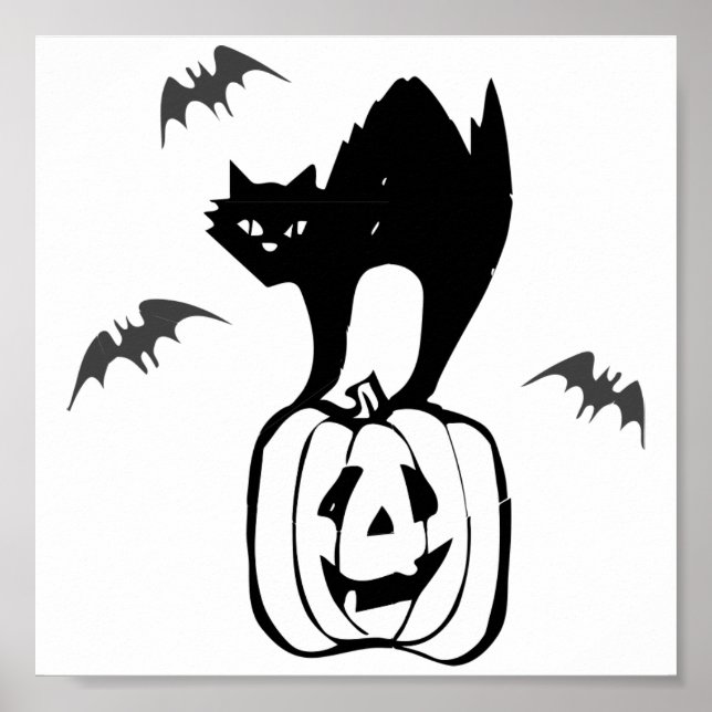 Halloween Black Cat on Pumpkin Poster (Front)