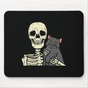 Halloween Black Cat On Skeleton Shoulder Costume W Mouse Mat