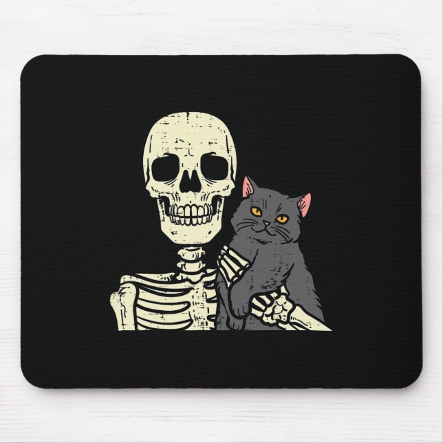 Halloween Black Cat On Skeleton Shoulder Costume W Mouse Mat (Front)