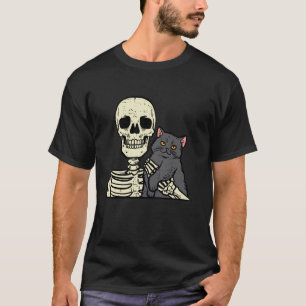 Halloween Black Cat On Skeleton Shoulder Costume W T-Shirt