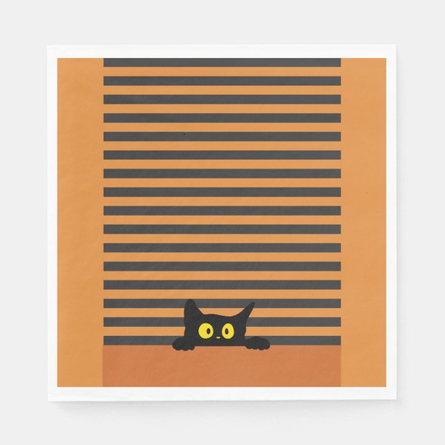 HALLOWEEN BLACK CAT ORANGE AND BLACK  NAPKIN (Front)