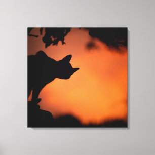 Halloween Black Cat Orange Background Customise Canvas Print
