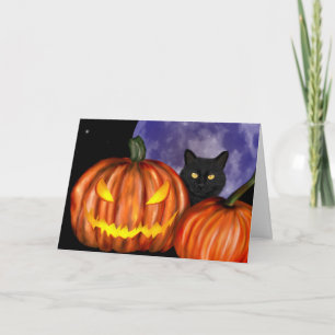 Halloween Black Cat Orange Pumpkins Art Card