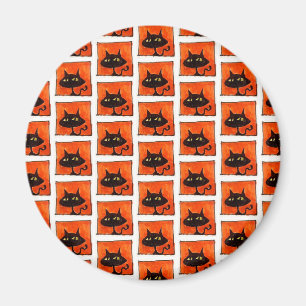 Halloween Black Cat Orange Squares Cartoon Magnet
