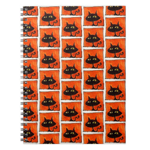 Halloween Black Cat Orange Squares Cartoon Notebook