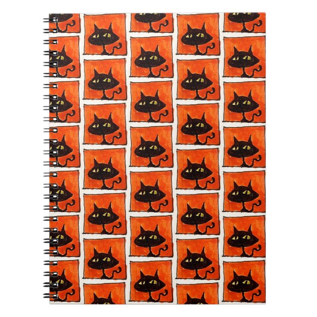 Halloween Black Cat Orange Squares Cartoon Notebook (Front)