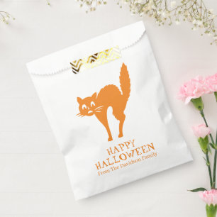 Halloween black cat orange white custom treat favour bags
