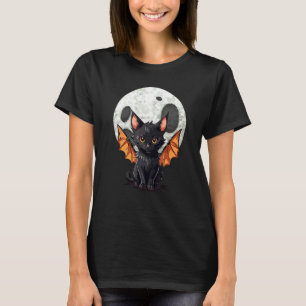 Halloween Black Cat Orange With Bats, Full Moon Ba T-Shirt