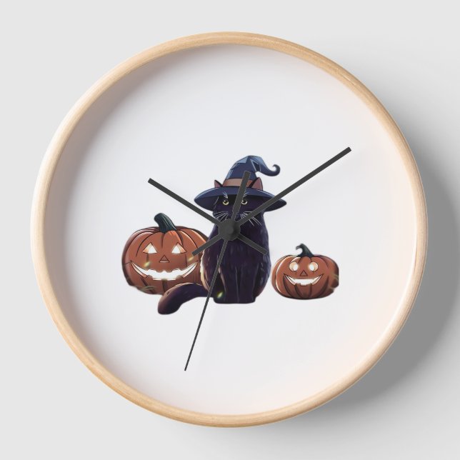 Halloween black cat Oversized T-Shirt Clock (Front)