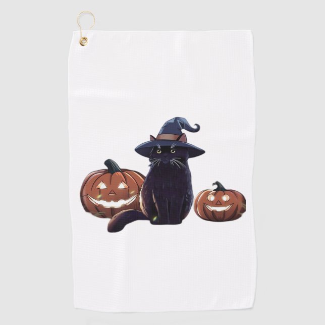 Halloween black cat Oversized T-Shirt Golf Towel (Front)