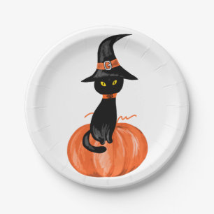 Halloween black cat Paper Plate