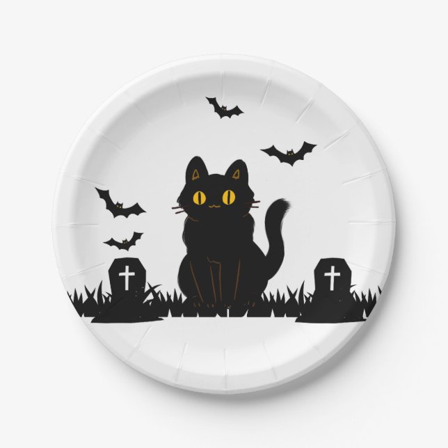 Halloween Black Cat Pappteller Paper Plate (Front)