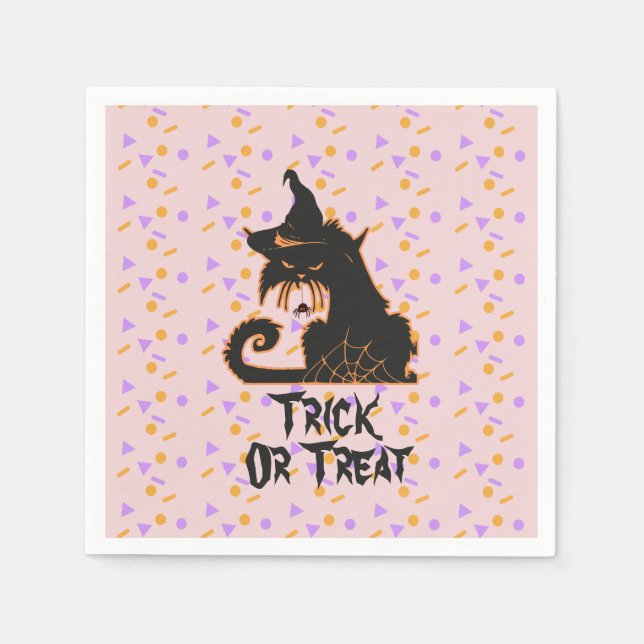 Halloween Black Cat Party Confetti  Pink   Napkin (Front)
