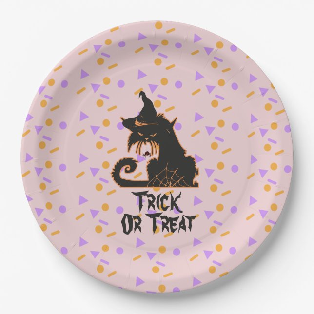 Halloween Black Cat Party Confetti  Pink    Paper Plate (Front)