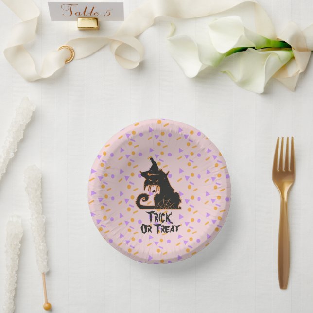 Halloween Black Cat Party Confetti  Pink    Paper Plate (Wedding)