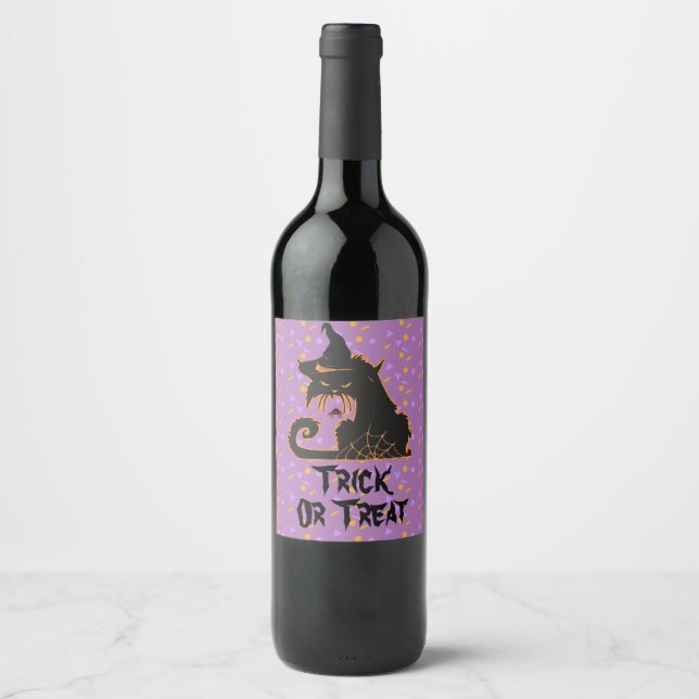 Halloween Black Cat Party Confetti   Wine Label (Front)