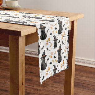 Halloween Black Cat Pattern - Witchy Cat  Short Table Runner