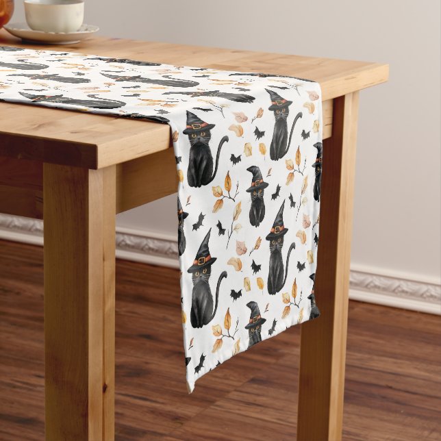 Halloween Black Cat Pattern - Witchy Cat  Short Table Runner (In Situ)