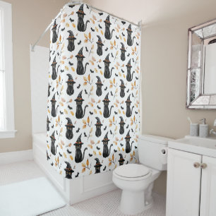 Halloween Black Cat Pattern - Witchy Cat  Shower Curtain