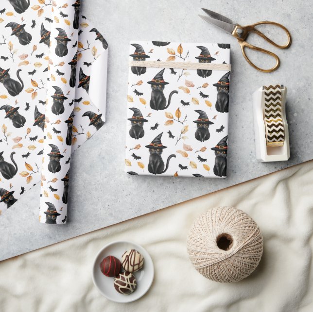 Halloween Black Cat Pattern - Witchy Cat  Wrapping Paper (Crafts)
