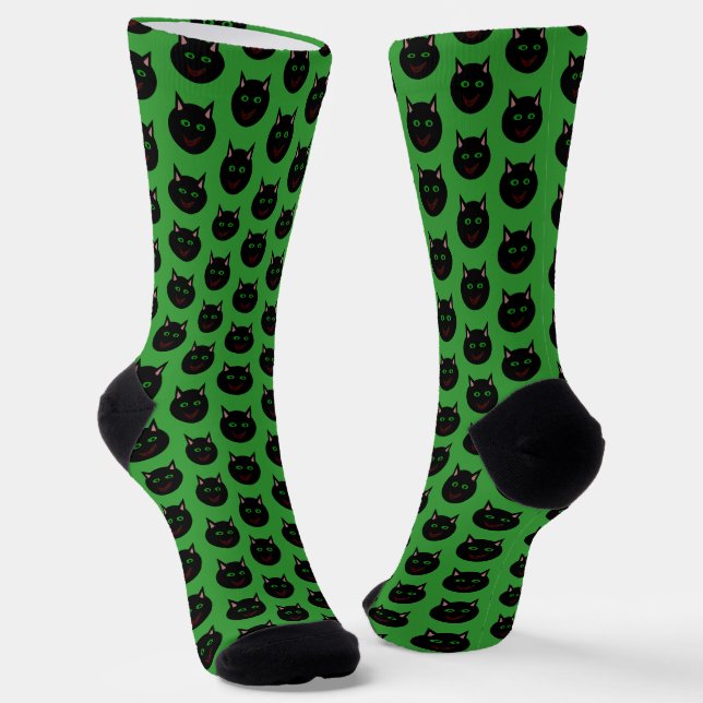 Halloween Black Cat Patterned Socks (Angled)