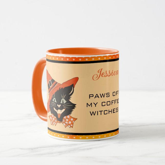 Halloween Black Cat - Paws Off My Coffee Witches Mug (Front Left)