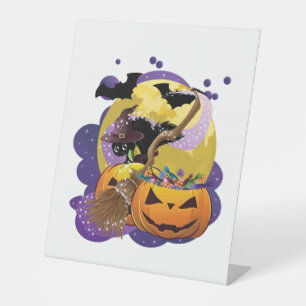 Halloween black cat pedestal sign