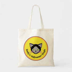 Halloween Black Cat Personalised Trick or Treat Tote Bag