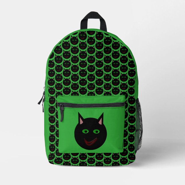 Halloween Black Cat Printed Backpack (Front)