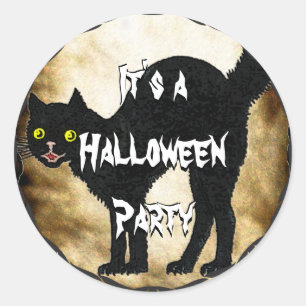 HALLOWEEN Black Cat Printed Faux Burnt Parchment Classic Round Sticker
