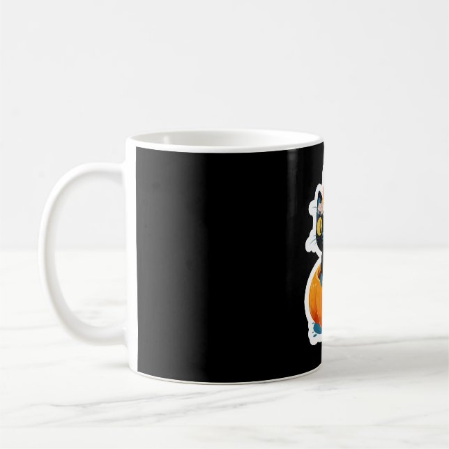 Halloween black cat pumpkin coffee mug (Left)