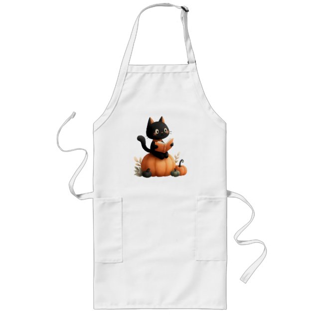 Halloween Black Cat Pumpkin Design Long Apron (Front)