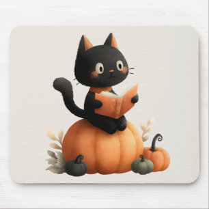Halloween Black Cat Pumpkin Design Mouse Mat