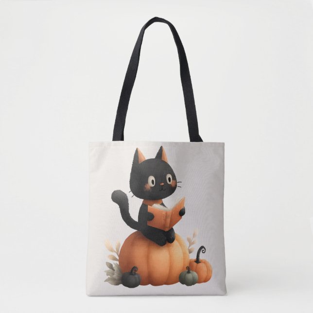 Halloween Black Cat Pumpkin Design Tote Bag (Front)