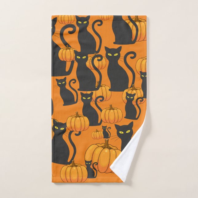 Halloween Black Cat Pumpkin Fun Hand Towel (Hand Towel)