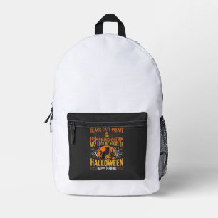 Halloween Black Cat Pumpkin Happy Fishing Design Printed Backpack