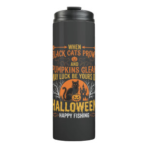 Halloween Black Cat Pumpkin Happy Fishing Design Thermal Tumbler