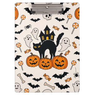 Halloween Black Cat & Pumpkin Haunted House Clipboard